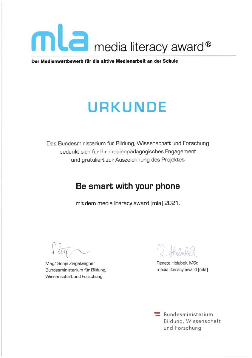 Media Literacy Award 2021 | Be smart with your phone | BRG Wörgl